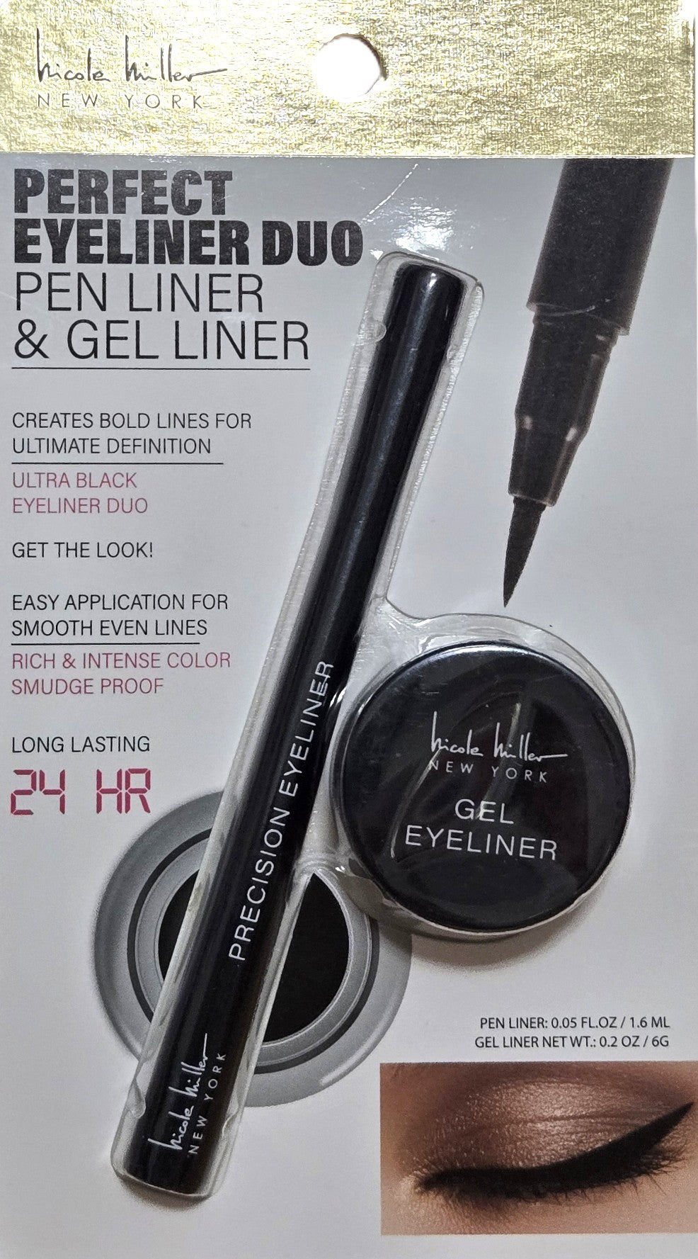 Nicole Miller Eyeliner Duo, Gel &amp; Pen Liners, 24 Hour Wear, Black
