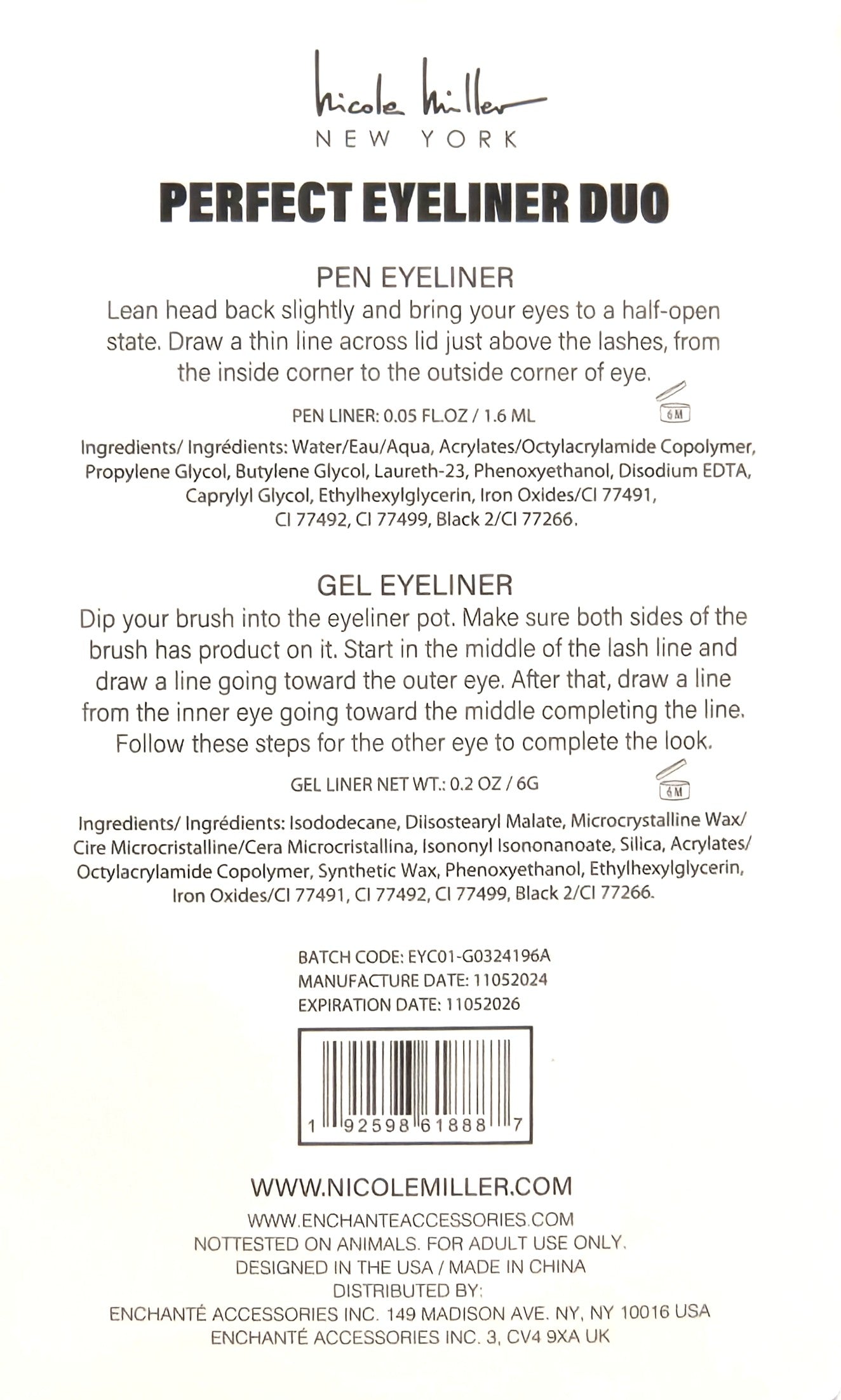 Nicole Miller Eyeliner Duo, Gel &amp; Pen Liners, 24 Hour Wear, Black