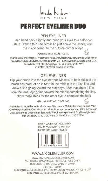 Nicole Miller Eyeliner Duo, Gel &amp; Pen Liners, 24 Hour Wear, Black