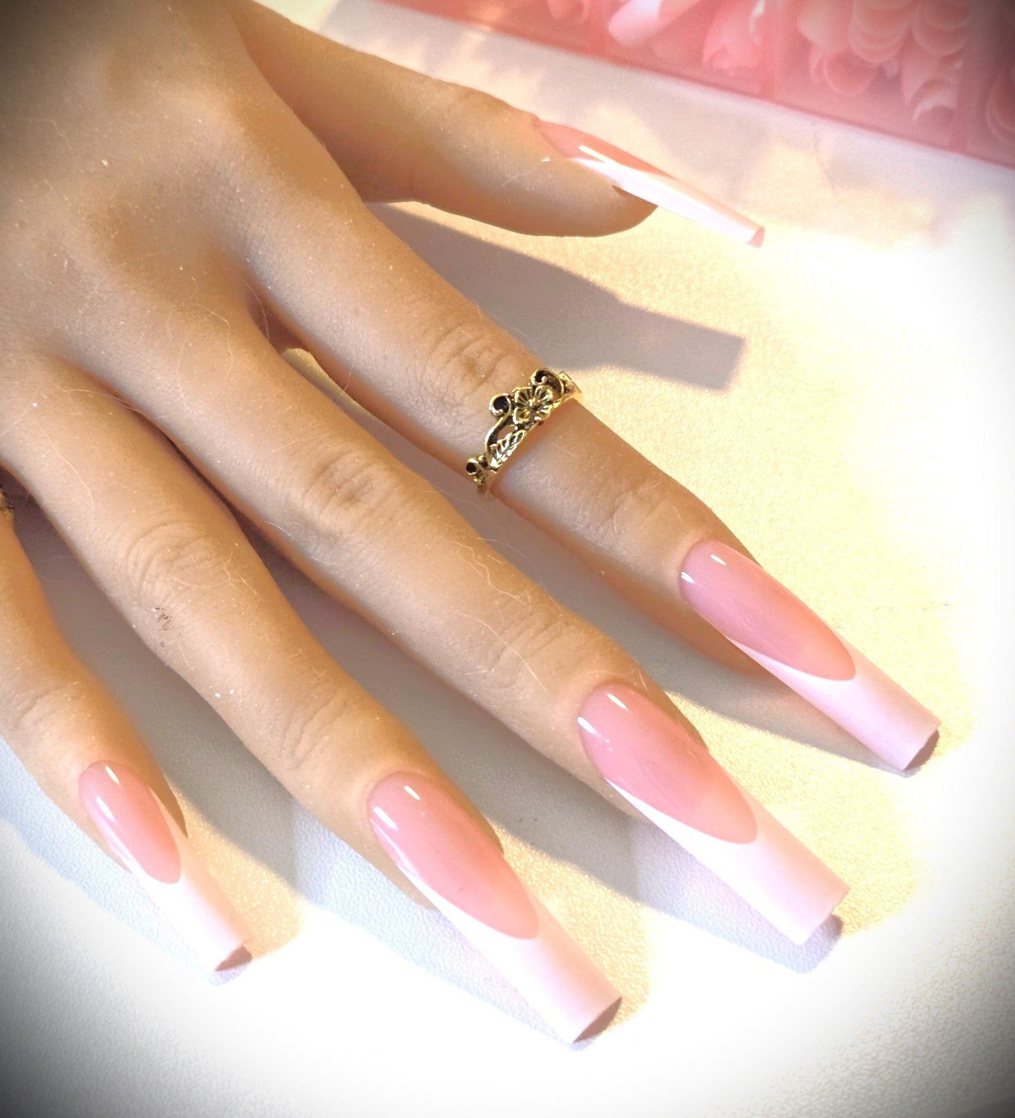 Non-Custom French and Ombre Press-Ons, White and Pink, Sets 20-24pcs