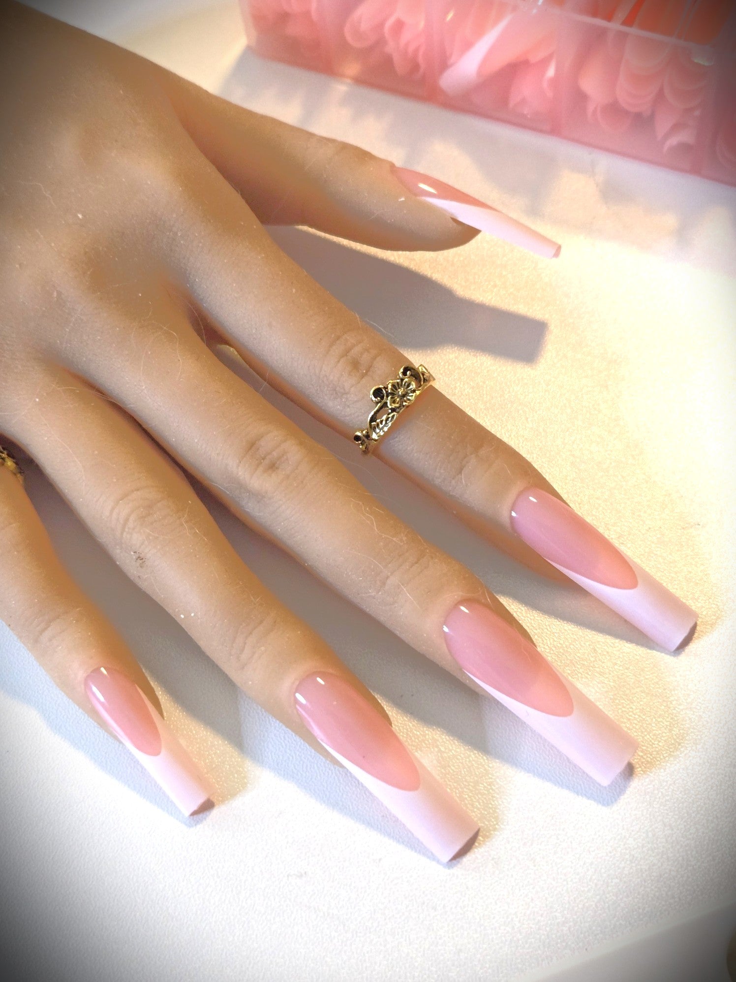 Non-Custom French and Ombre Press-Ons, White and Pink, Sets 20-24pcs