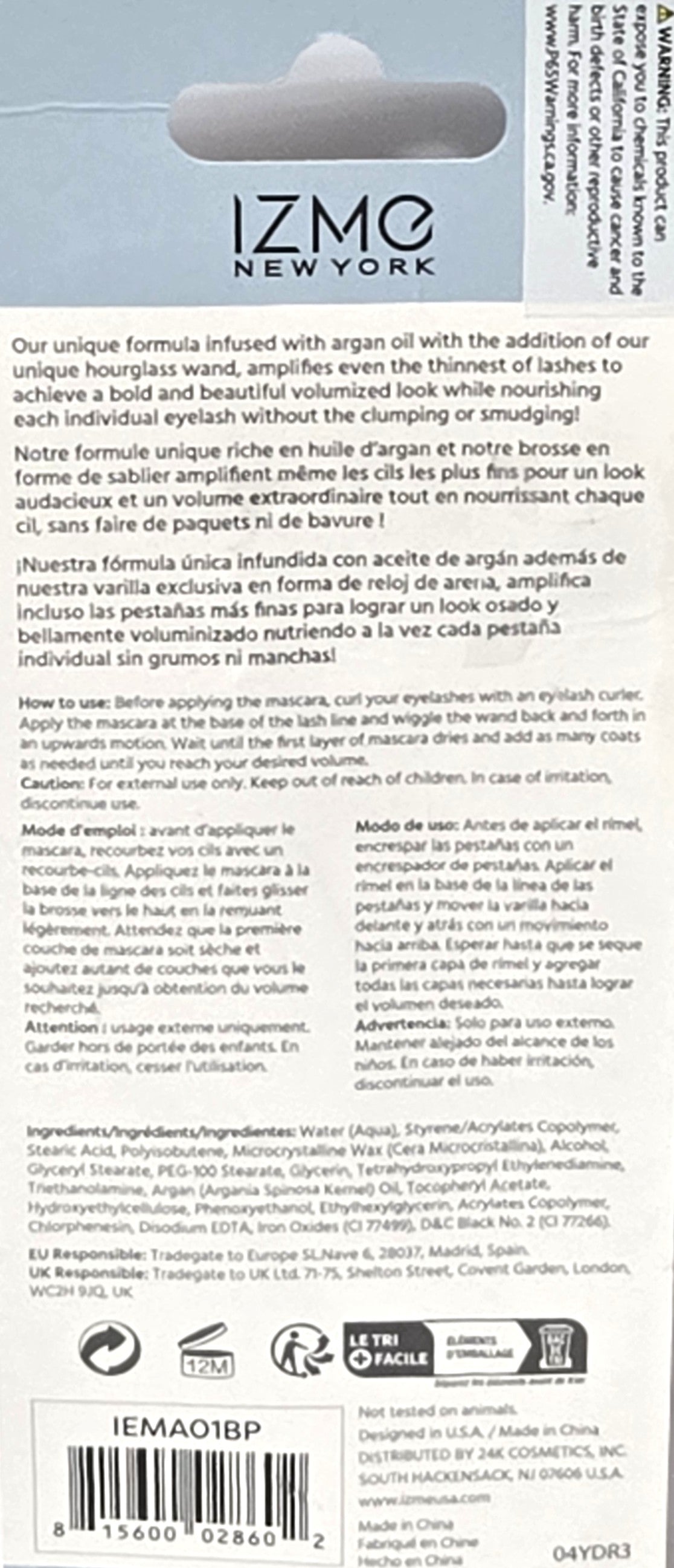 IZME New York Argan Oil Mascara Extra Volume 13 ml, Black