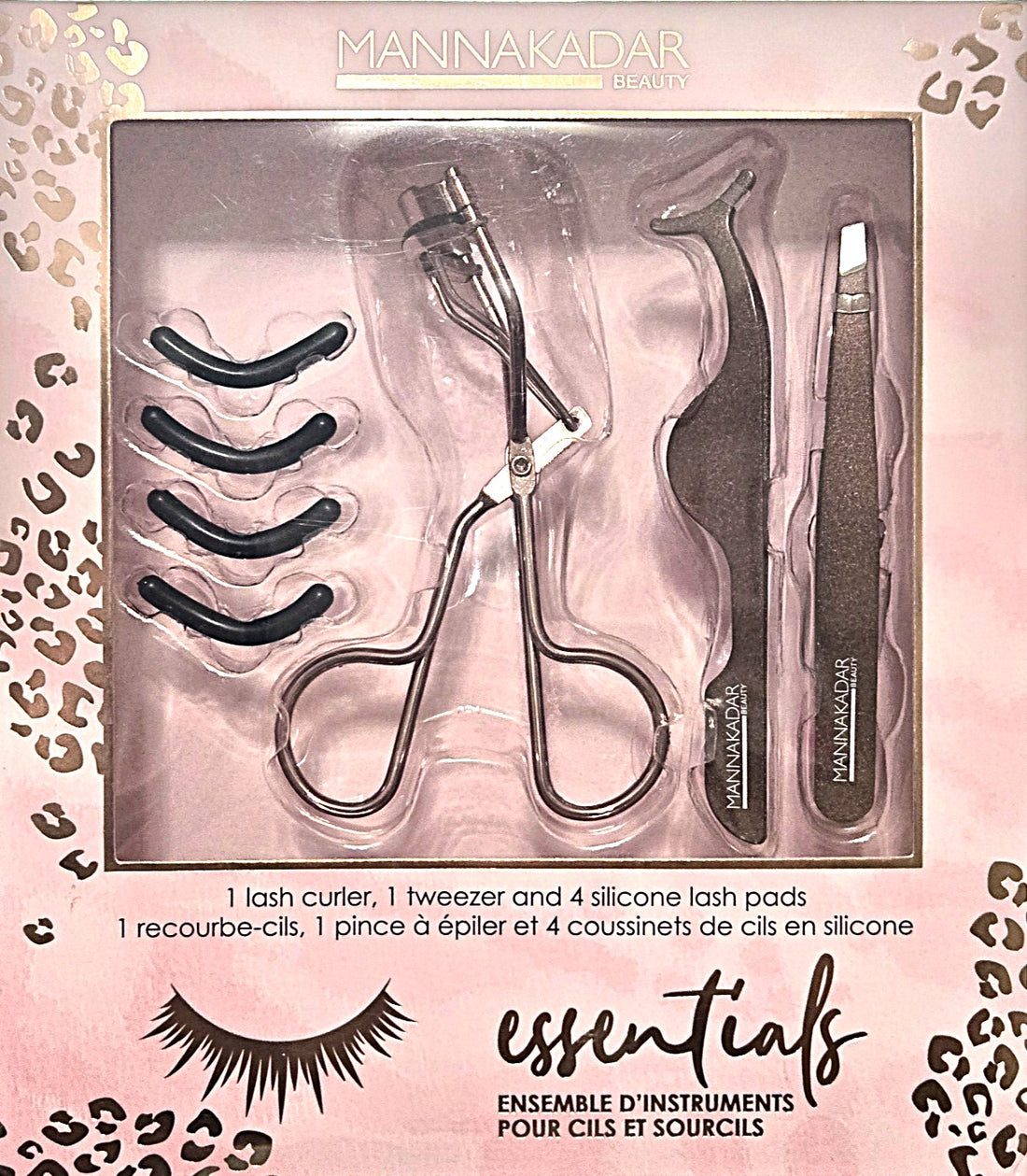 Manna Kadar Rose Gold Lash Essentials Kit with eyelash curler, tweezers and lash applicator