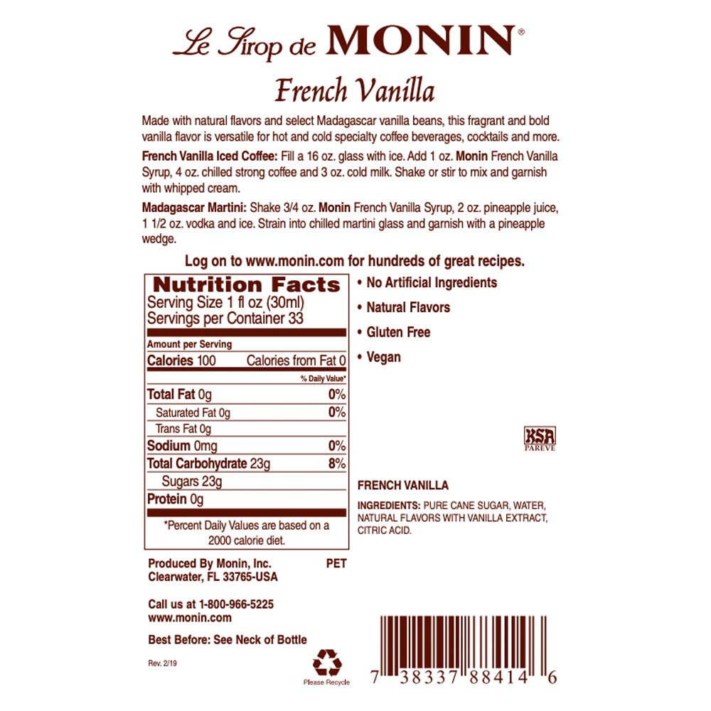 Monin - French Vanilla Syrup Versatile Flavor 750ml