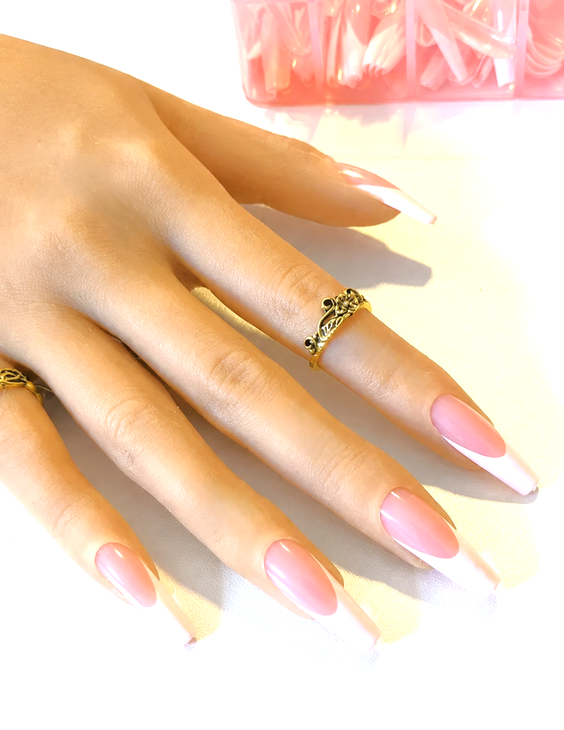 French and Ombre Gel Press-Ons, White and Pink, Sets 20-24pcs