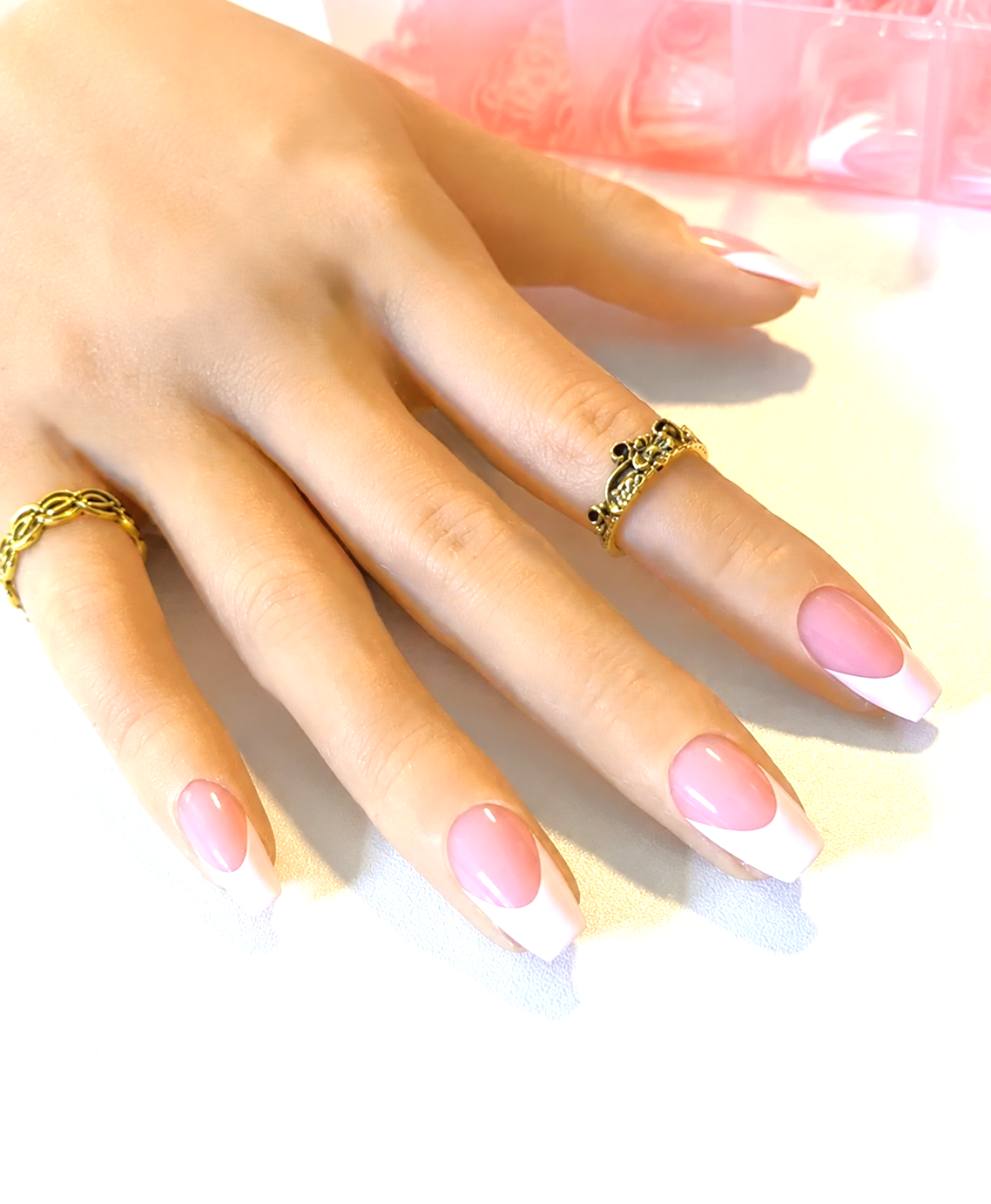 French and Ombre Gel Press-Ons, White and Pink, Sets 20-24pcs