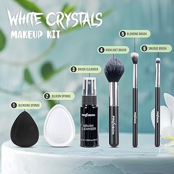 Profusion Cosmetics White Crystals 6 Piece Brush and Cleanser Set