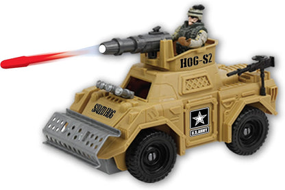 United States Army Sand Hogs Playset, Push &amp; Go War Vehicle Military Toys w/ Missile Launcher, Guns &amp; Soldier Action Figure, 14 Pc Set