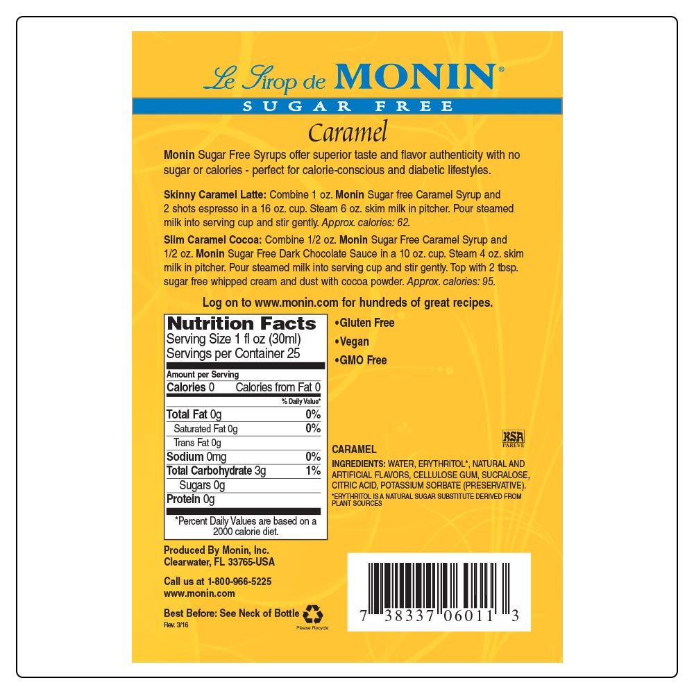 Sugar Free Caramel Syrup, 750ml