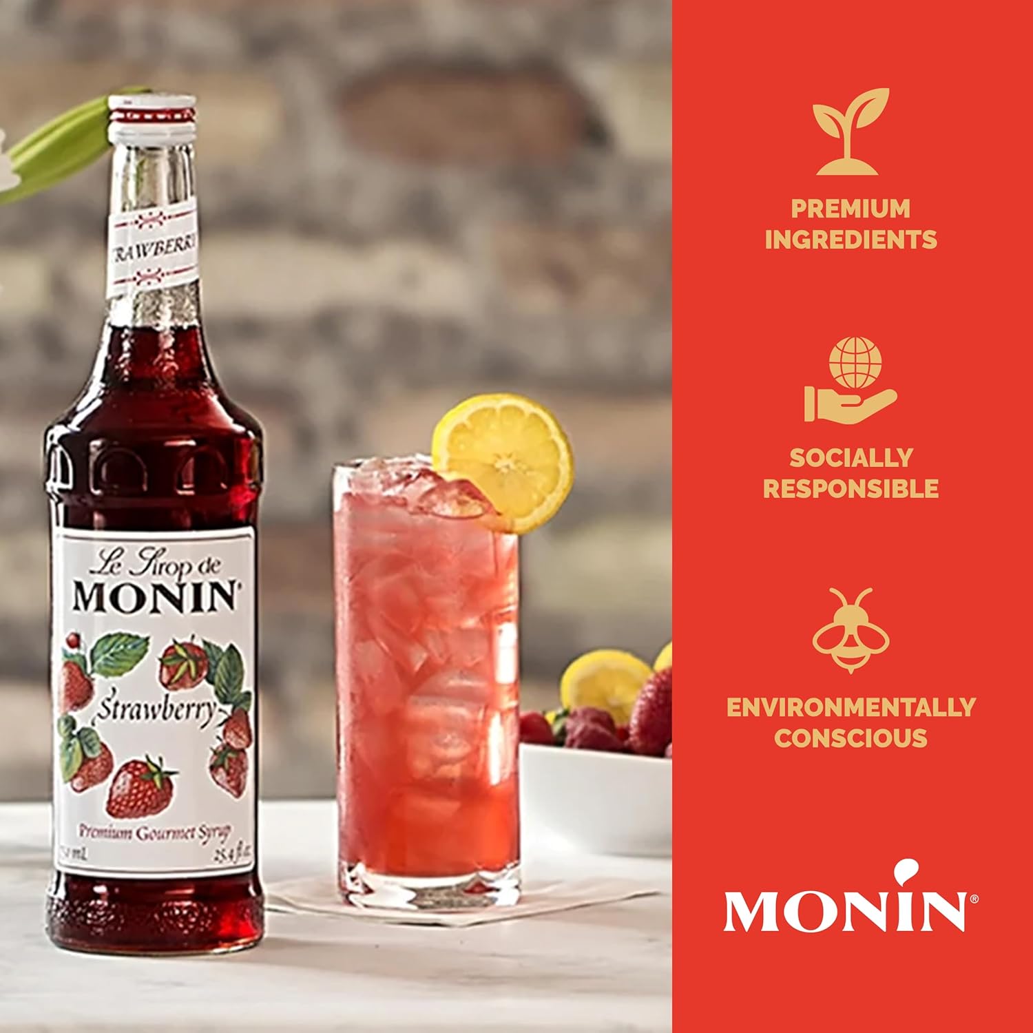 Monin - Strawberry Syrup Mild &amp; Sweet 750ml