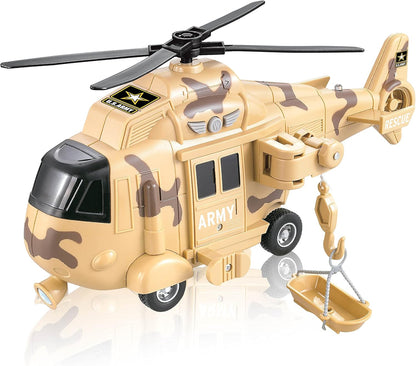 United States Army Friction Powered Rescue Helicopter Toy - 1:16 Scale Model Military Copter w/ Hook, Light &amp; Sound