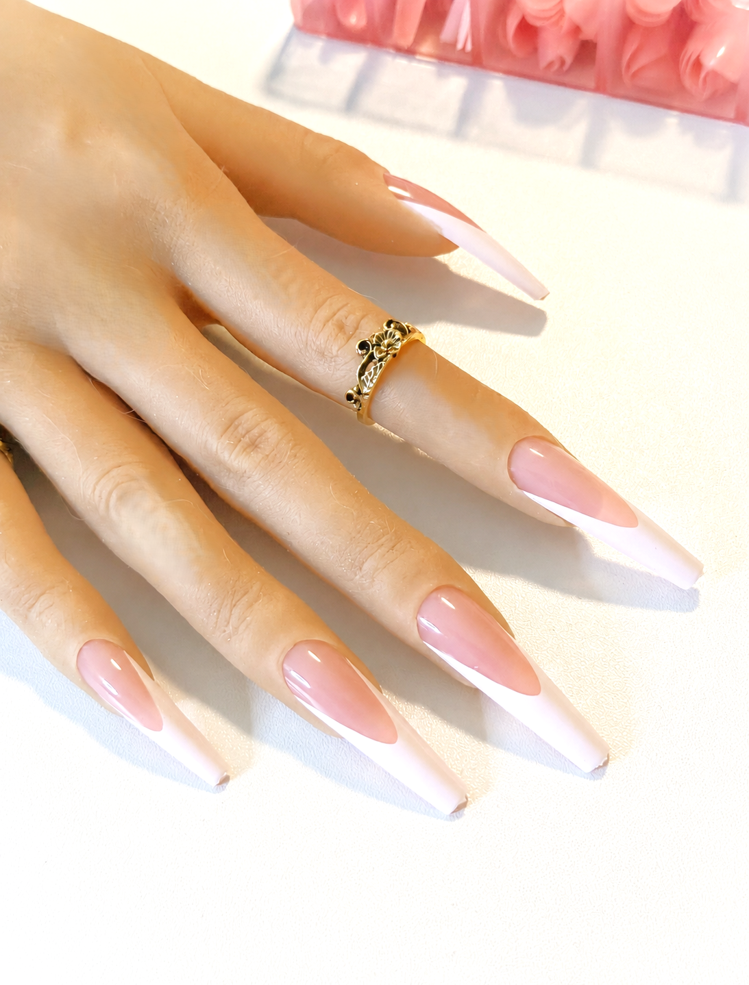 French and Ombre Gel Press-Ons, White and Pink, Sets 20-24pcs