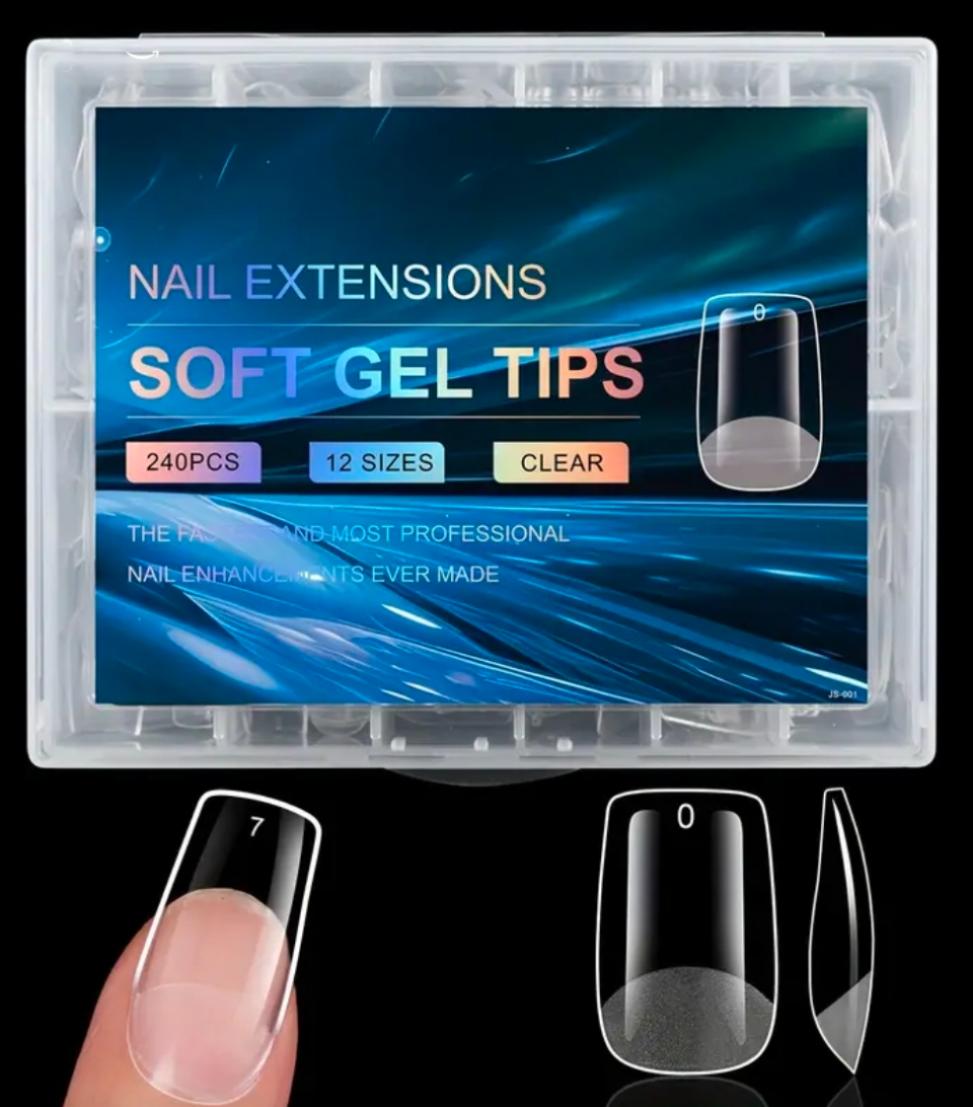Soft Full Covered Gel Nails Tips Set Half Matte Finish 240 pieces