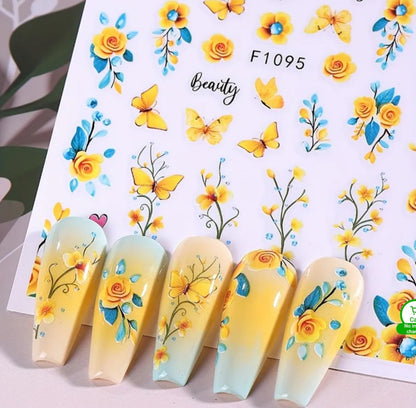 Vibrant Butterfly &amp; Floral Nail Art Stickers 3D Spring/Summer Decal