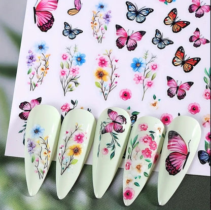Vibrant Butterfly &amp; Floral Nail Art Stickers 3D Spring/Summer Decal