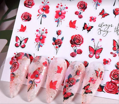 Vibrant Butterfly &amp; Floral Nail Art Stickers 3D Spring/Summer Decal