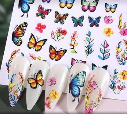 Vibrant Butterfly &amp; Floral Nail Art Stickers 3D Spring/Summer Decal