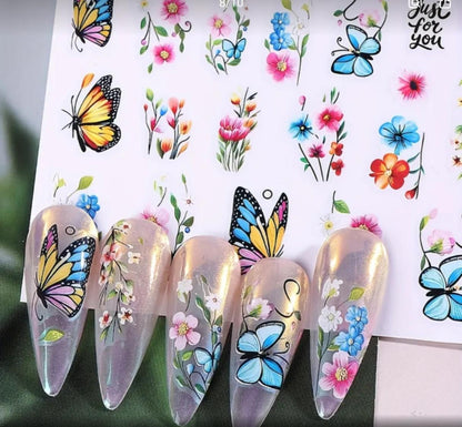 Vibrant Butterfly &amp; Floral Nail Art Stickers 3D Spring/Summer Decal