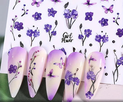 Vibrant Butterfly &amp; Floral Nail Art Stickers 3D Spring/Summer Decal