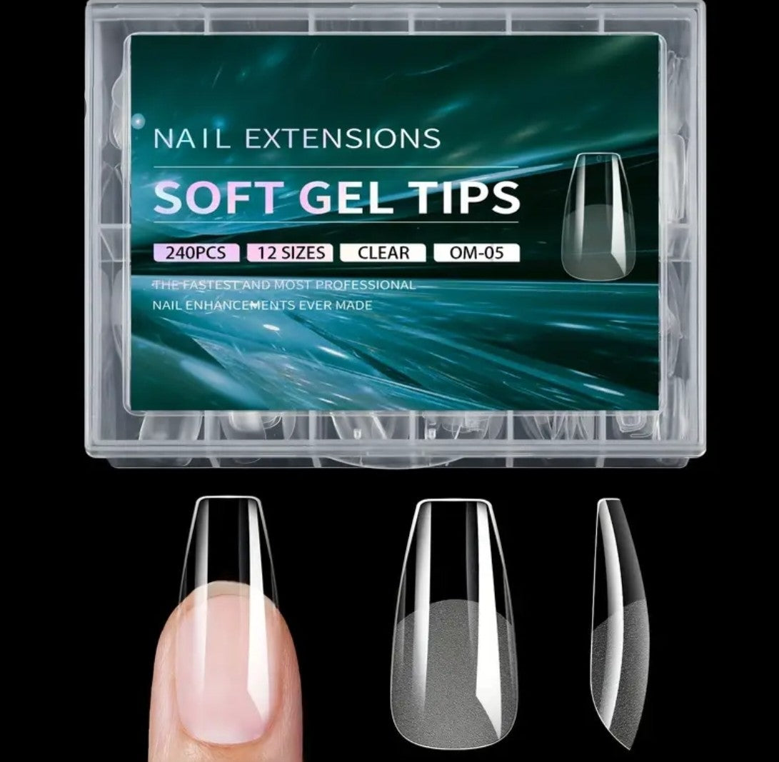 Soft Full Covered Gel Nails Tips Set Half Matte Finish 240 pieces