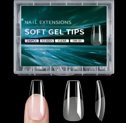 Soft Full Covered Gel Nails Tips Set Half Matte Finish 240 pieces