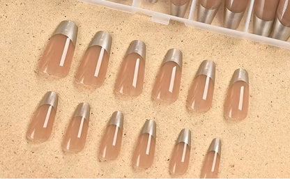 Med Ballet Chrome Nude Pink French Press-on Nail Set 20 - 24 pieces