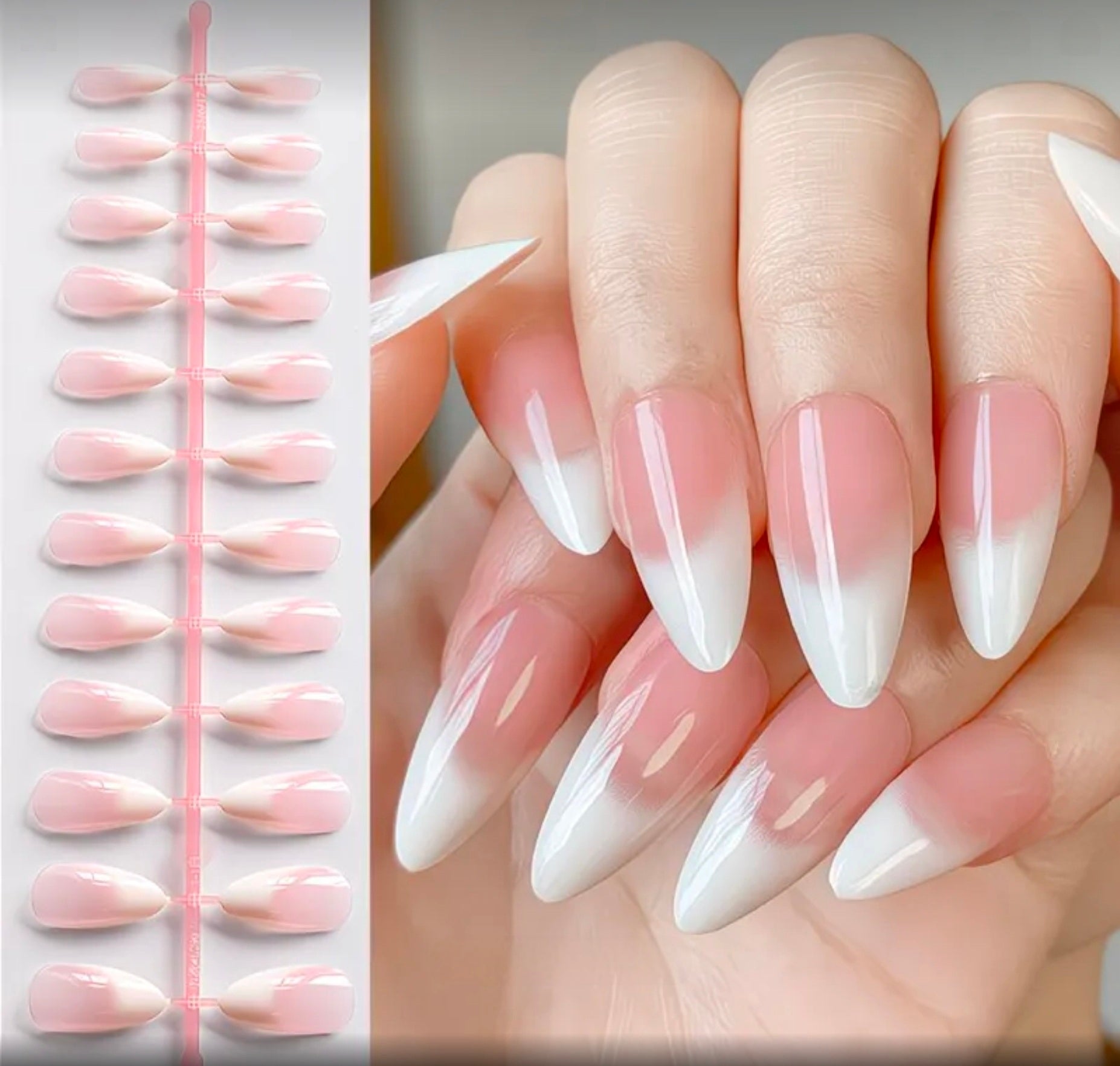 Short Almond French Press-On Gel Nails 30 pieces (Non-custom)