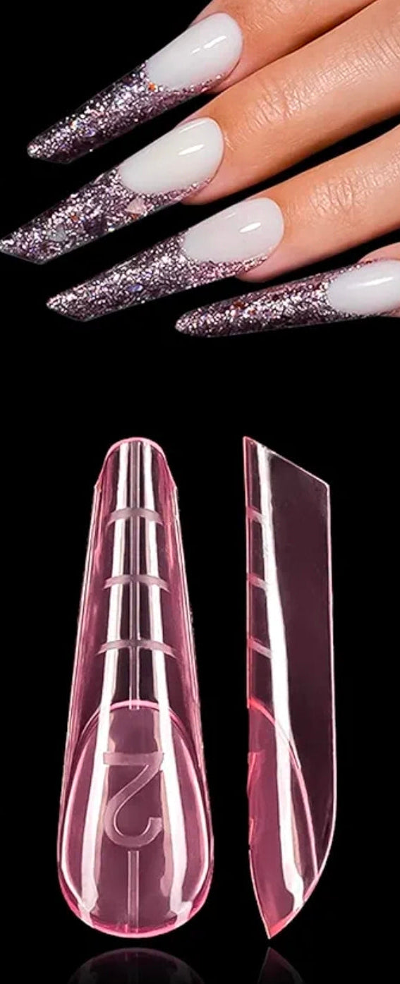 Pink Dual Forms Nail Molds for Gel/Polygel Extension Reusable DIY Nail Art Manicure 12 &amp; 15 pcs