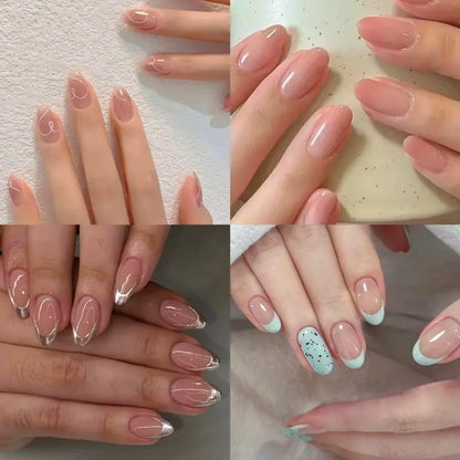 Short Almond Nude Gel Nails 30 Piece Set Non-custom