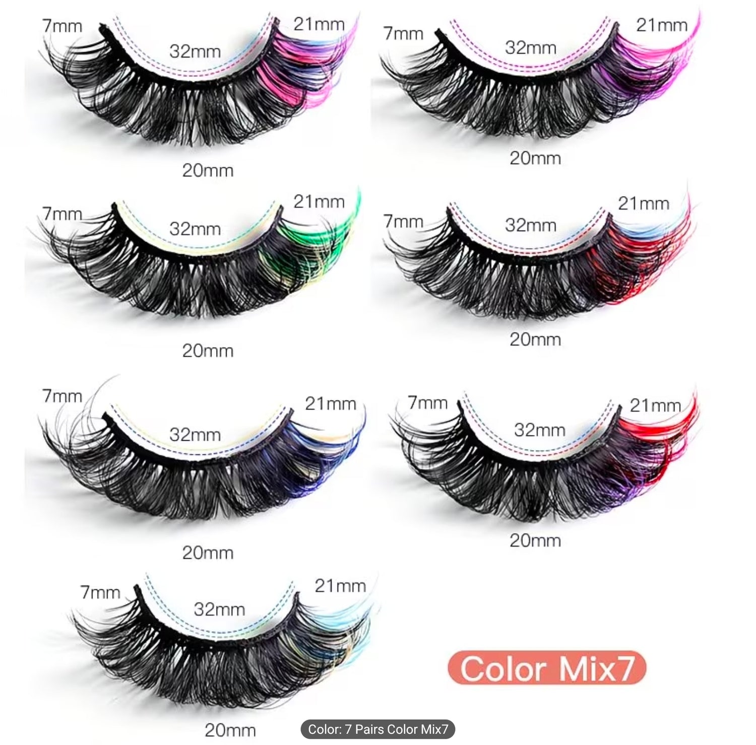 Russian Multi-Color False Eyelashes D Curl Thick