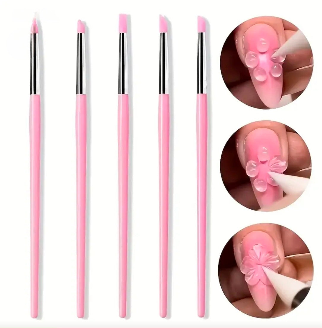 Silicone Nail Art Pens with Pink Handles Flower Pressing