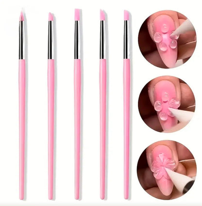 Silicone Nail Art Pens with Pink Handles Flower Pressing