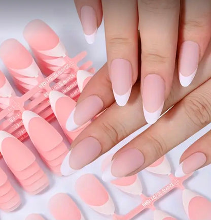 Short Almond French Press-On Gel Nails 30 pieces (Non-custom)