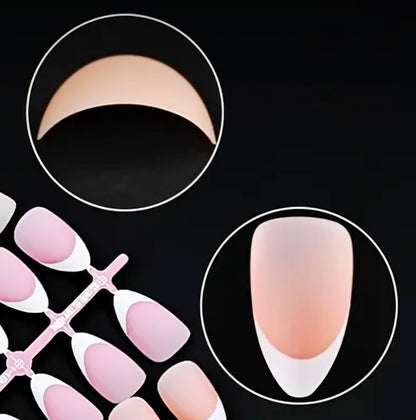 Short Almond French Press-On Gel Nails 30 pieces (Non-custom)