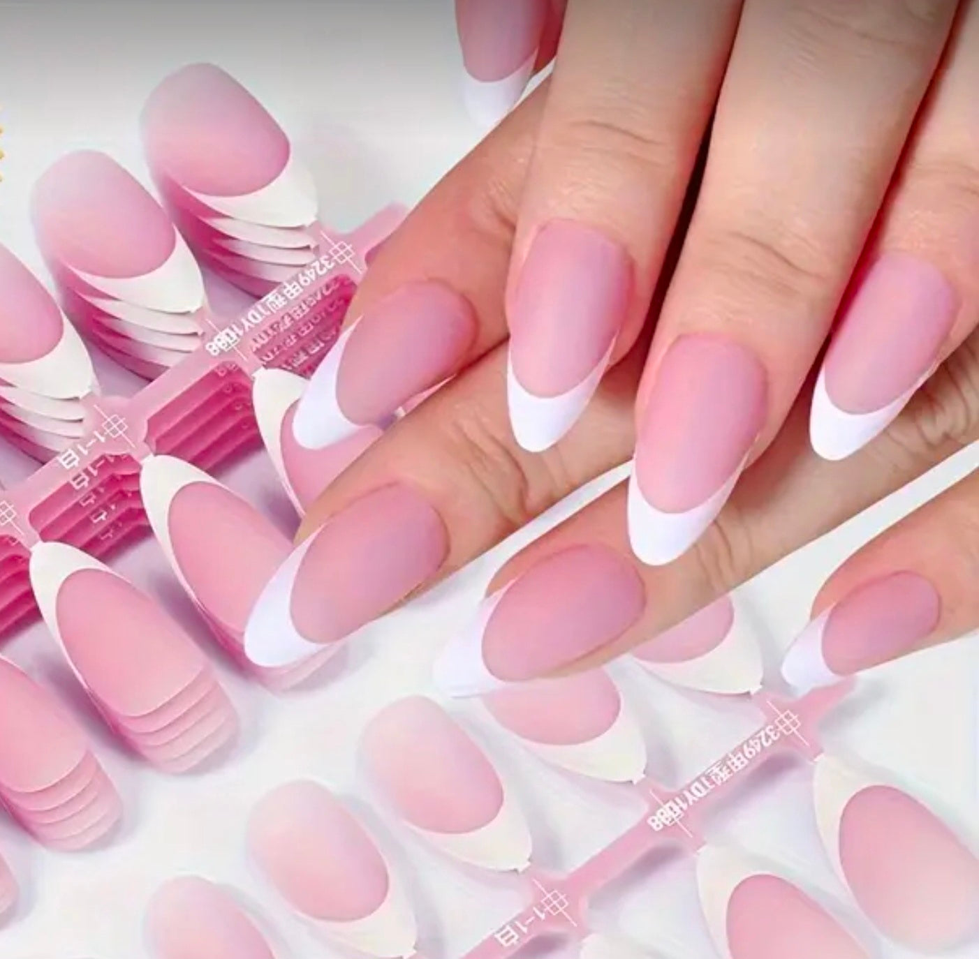 Short Almond French Press-On Gel Nails 30 pieces (Non-custom)