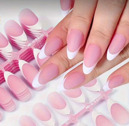 Short Almond French Press-On Gel Nails 30 pieces (Non-custom)