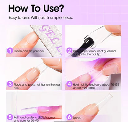 4 in 1 Nail Glue Gel 15ml Soak off/UV Led cured 2 piece