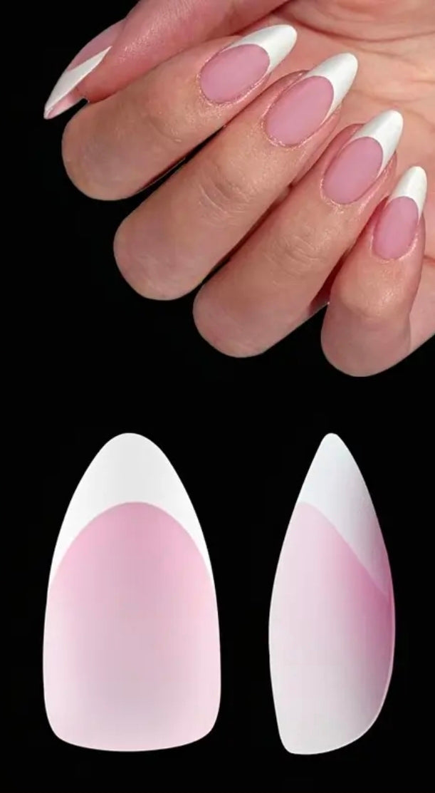 Short Almond French Press-On Gel Nails 30 pieces (Non-custom)