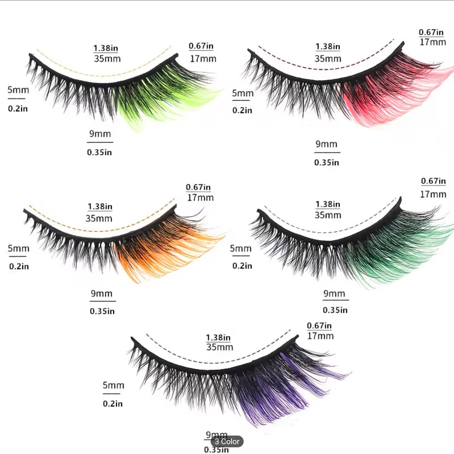 Color CatEye False Eyelashes 16-18mm C &amp; D Curl 1 piece