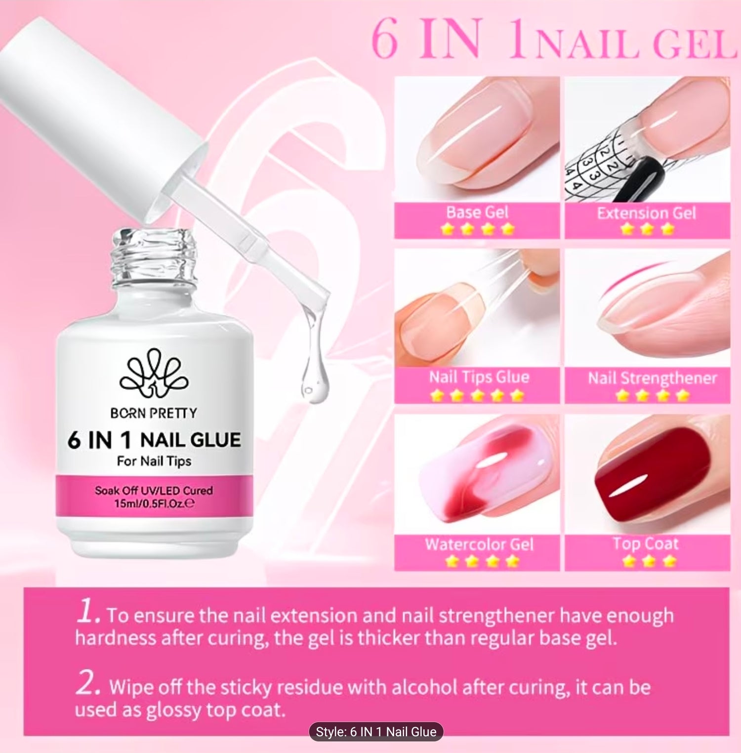 6 in 1 Nail Adhesive Glue Gel 15ml