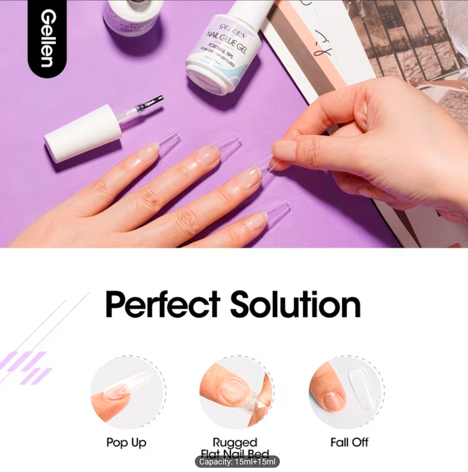 4 in 1 Nail Glue Gel 15ml Soak off/UV Led cured 2 piece