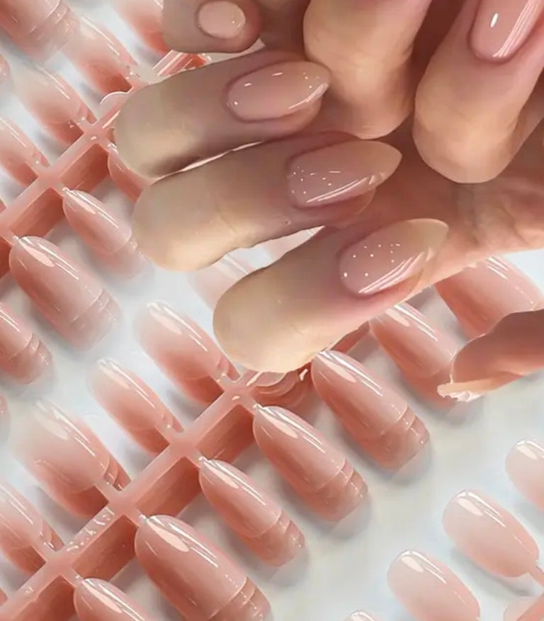 Short Almond Nude Gel Nails 30 Piece Set Non-custom