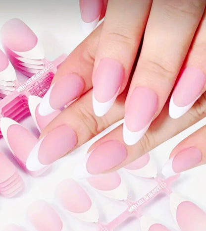 Short Almond French Press-On Gel Nails 30 pieces (Non-custom)