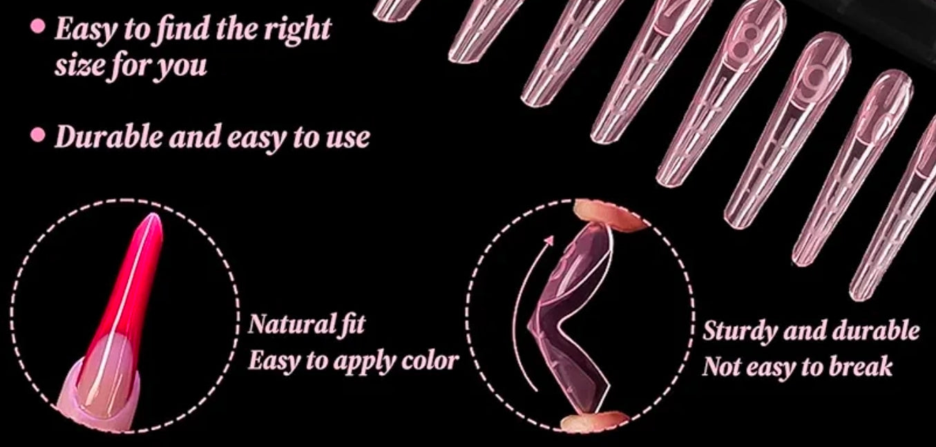 Pink Dual Forms Nail Molds for Gel/Polygel Extension Reusable DIY Nail Art Manicure 12 &amp; 15 pcs