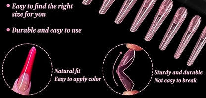 Pink Dual Forms Nail Molds for Gel/Polygel Extension Reusable DIY Nail Art Manicure 12 &amp; 15 pcs