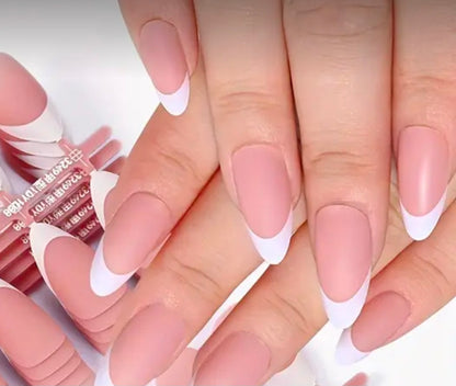 Short Almond French Press-On Gel Nails 30 pieces (Non-custom)