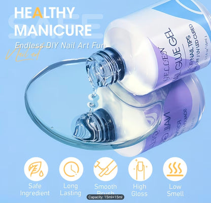 4 in 1 Nail Glue Gel 15ml Soak off/UV Led cured 2 piece