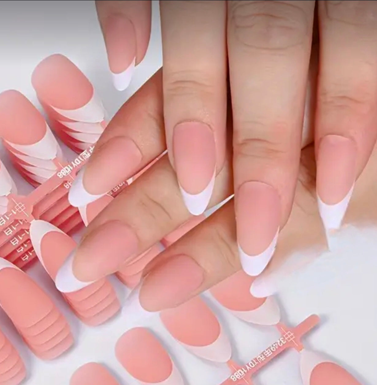 Short Almond French Press-On Gel Nails 30 pieces (Non-custom)