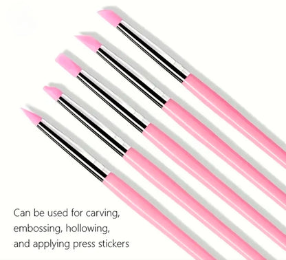 Silicone Nail Art Pens with Pink Handles Flower Pressing