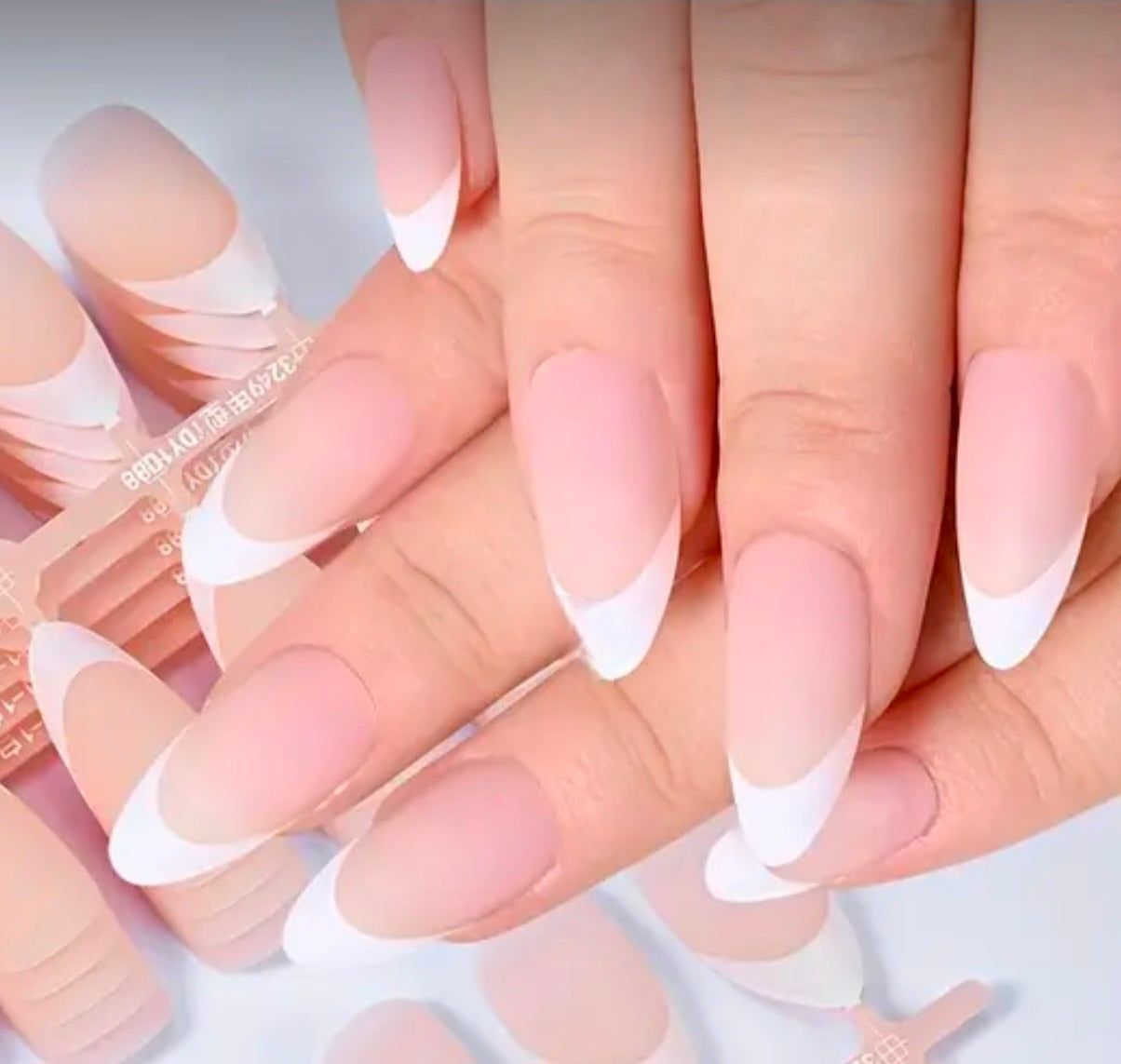 Short Almond French Press-On Gel Nails 30 pieces (Non-custom)